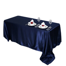Navy Blue Satin Rectangular Tablecloth 90 Inch x 156 Inch
