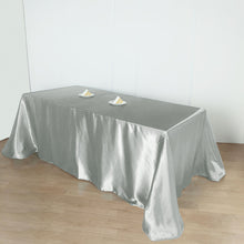 90 Inch x 156 Inch Silver Rectangular Satin Tablecloth