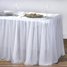 Satin Skirted Tablecloth In White 8 Feet Rectangular 3 Layers Of Tulle Tutu Pleated