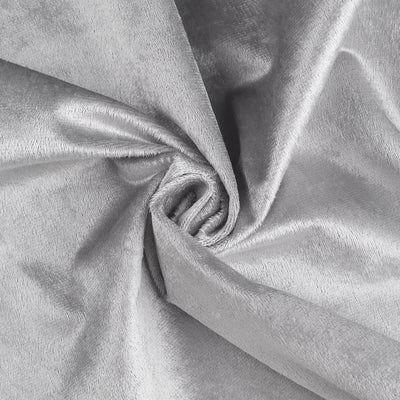 Silver plush fabric close-up, showcasing soft texture and sheen.