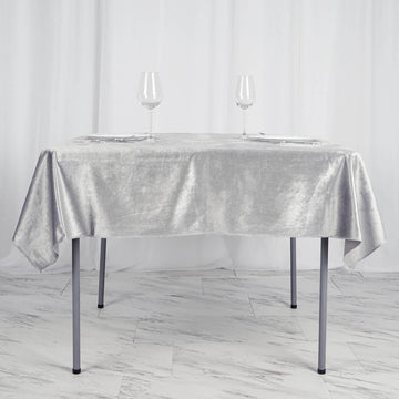 Silver Seamless Premium Velvet Square Tablecloth, Reusable Linen 54"x54"