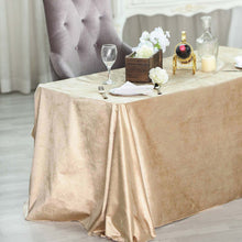 90x132inches Champagne Seamless Premium Velvet Rectangle Tablecloth, Reusable Linen