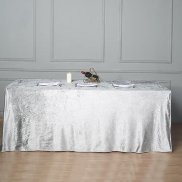 Elevate Your Table Décor with the Silver Premium Velvet Rectangle Tablecloth