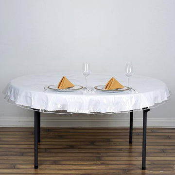Clear Eco-friendly Vinyl Waterproof Tablecloth PVC Round Disposable Tablecloth 10 Mil Thick 70"