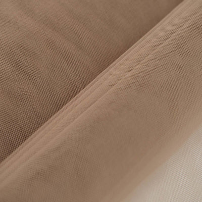 Brown tulle fabric with fine mesh texture.