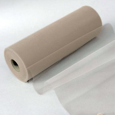 Beige mesh fabric roll on a white background.