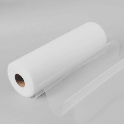 White tulle fabric roll on a plain background