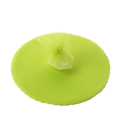 Green round food cover with a tulle top.