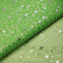 Fabric Bolt In Tea Green Organza Tulle With Hot Foil Stamped Star Design 54 Inch x15 Yards#whtbkgd