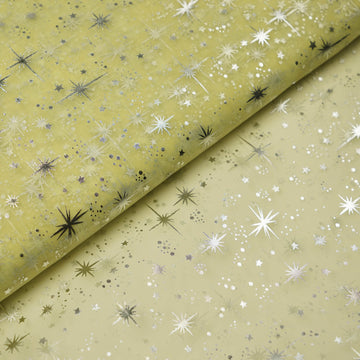 Unleash Your Creativity with Yellow Hot Foil Stamped Glitter Stars Organza Fabric