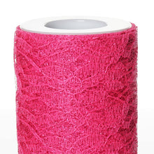 6"X10 Yards Fuchsia Floral Lace Shimmer Glitter Tulle Fabric Bolts