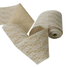 6 Inch x 10 Yard Burlap Ribbon With Lace Overlay Natural Jute
