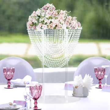 Acrylic Crystal Chandelier Wedding Bouquet Pillar Centerpiece, Large Flower Arrangement Table Stand 32" Tall
