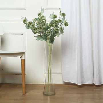 34" Tall Artificial Globe Thistle Flower Spray, Faux Stem Floor Vase Decor