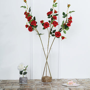 2 Stems Artificial Red Rose Bouquet, Realistic Silk Flower Arrangements 38" Tall