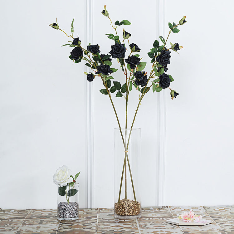 2 Stems 38 Inch Tall Black Artificial Silk Rose Flower Bouquet Bushes