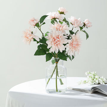 30" Tall Blush Artificial Dahlia Silk Flower Stems, Faux Floral Spray