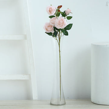 2 Bouquets Blush Artificial Silk Long Stem Rose Bush 33" Tall