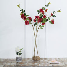 2 Stems 38 Inch Tall Burgundy Artificial Silk Rose Flower Bouquet Bushes