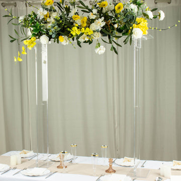 40" Tall Clear Acrylic Rectangular Flower Stand Wedding Centerpiece, Long Floral Frame Table Display Stand