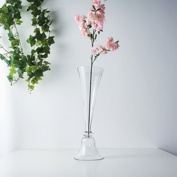 24 Inch Clear Reversible Clarinet Glass Trumpet Vase Set of 2