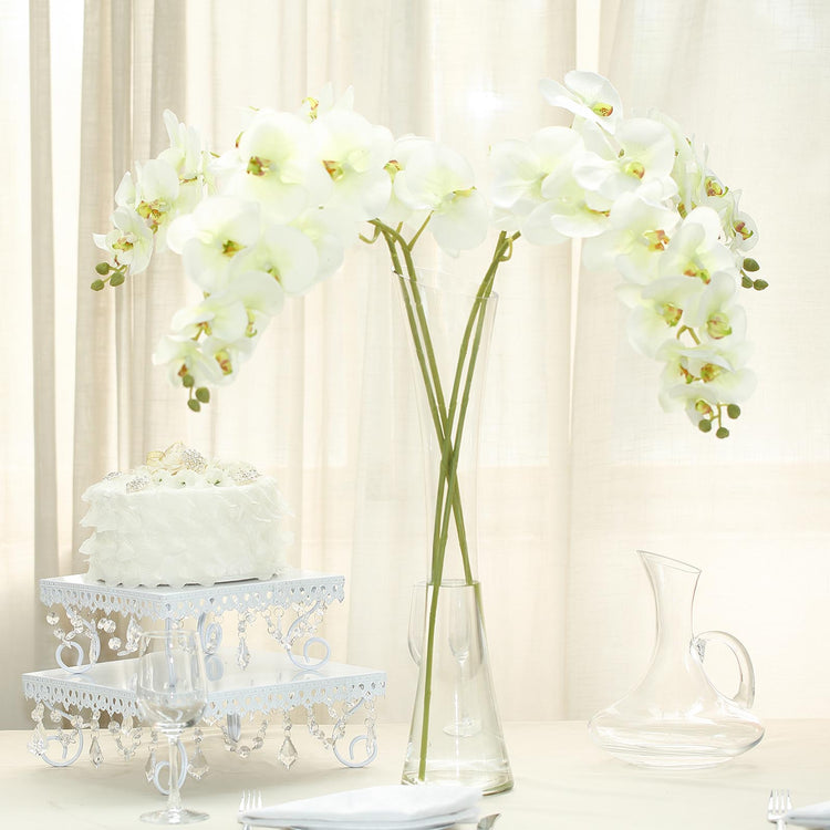 2 Stems 40 Inch Cream Tall Artificial Silk Orchid Flower Bouquet