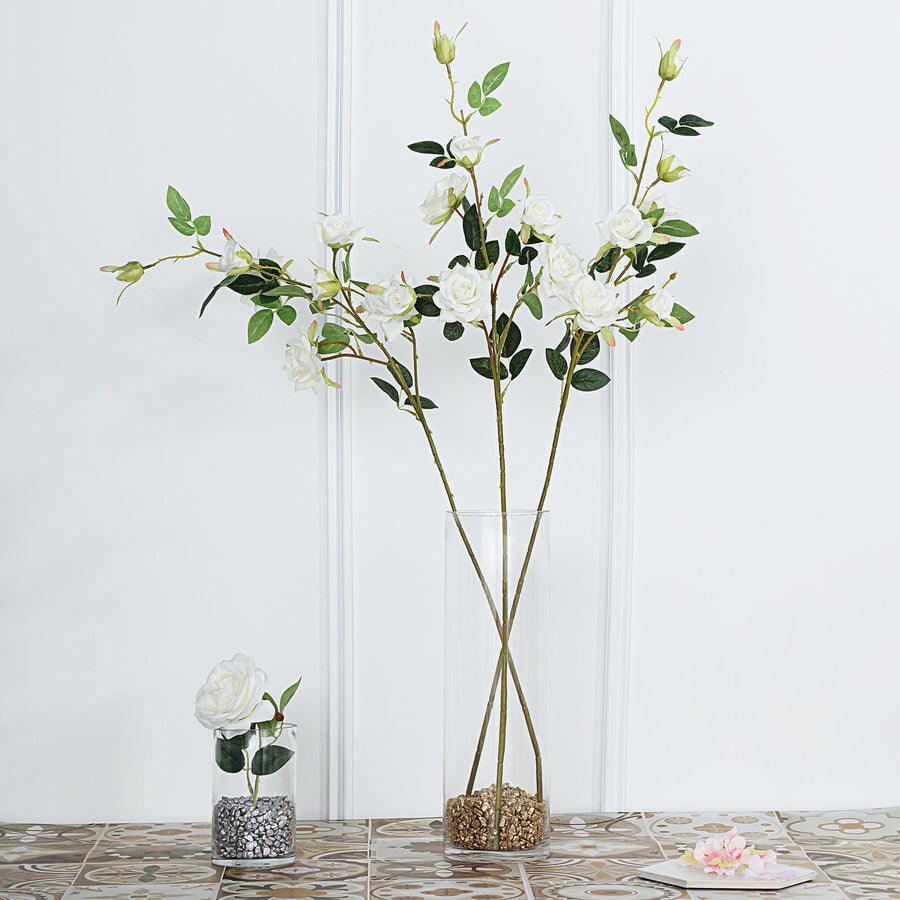 2 Stems 38 Inch Tall Cream Artificial Silk Rose Flower Bouquet Bushes