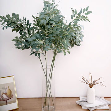 2 Bushes | 42" Tall Frosted Green Artificial Silk Plant Stem Vase Fillers, Faux Beech Leaf Branches