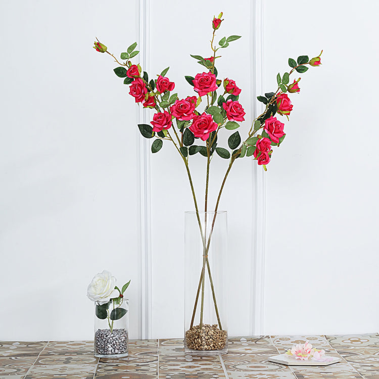 2 Stems 38 Inch Tall Fuchsia Artificial Silk Rose Flower Bouquet Bushes
