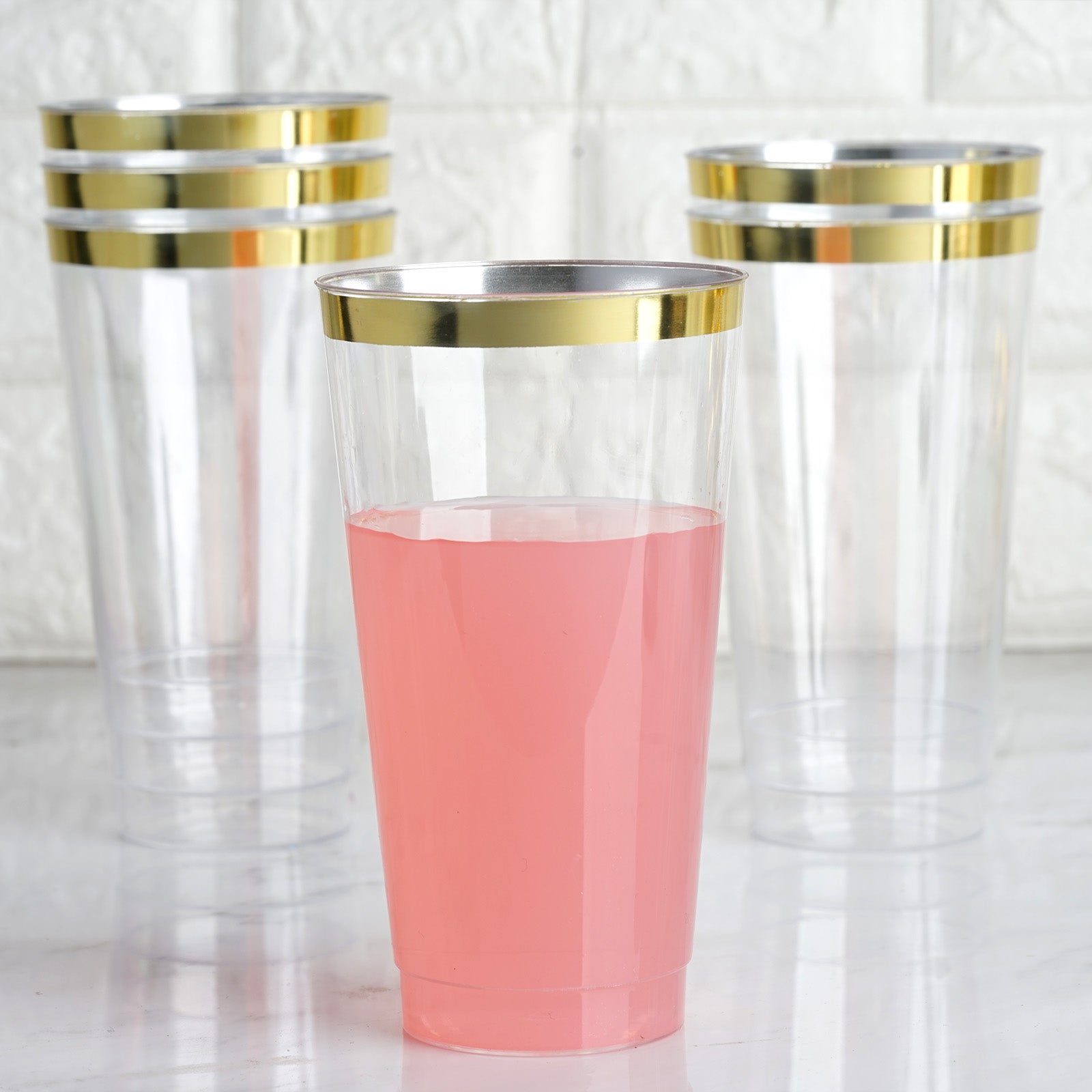 Tall Gold Rim Clear Plastic Cups