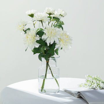 Ivory Artificial Dahlia Silk Flower Stems, Faux Floral Spray 30" Tall