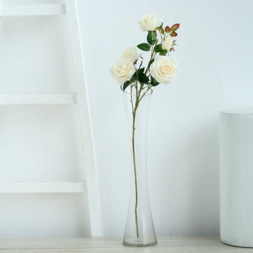Elegant Ivory Artificial Silk Rose Flower Bush Stems for Stunning Wedding Decor