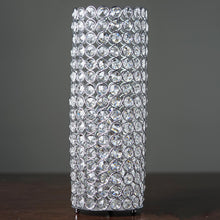 16 Inch Tall Full Crystal Beaded Pillar Candle Holder Stand In Silver Metal