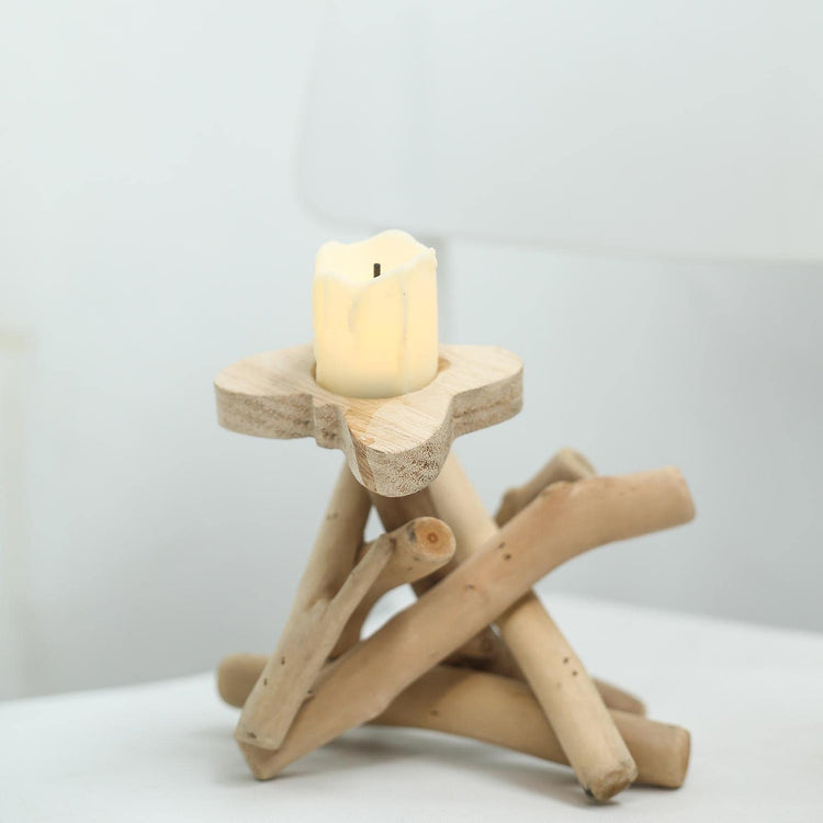 8 Inch Driftwood Tall Wooden Natural Candle Holder Stand with Butterfly Top