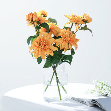 Orange Artificial Dahlia Silk Flower Stems, Faux Floral Spray 30" Tall
