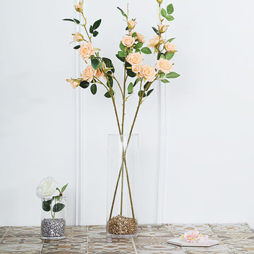 2 Stems Peach Artificial Silk Rose Flower Bouquet Bushes 38" Tall