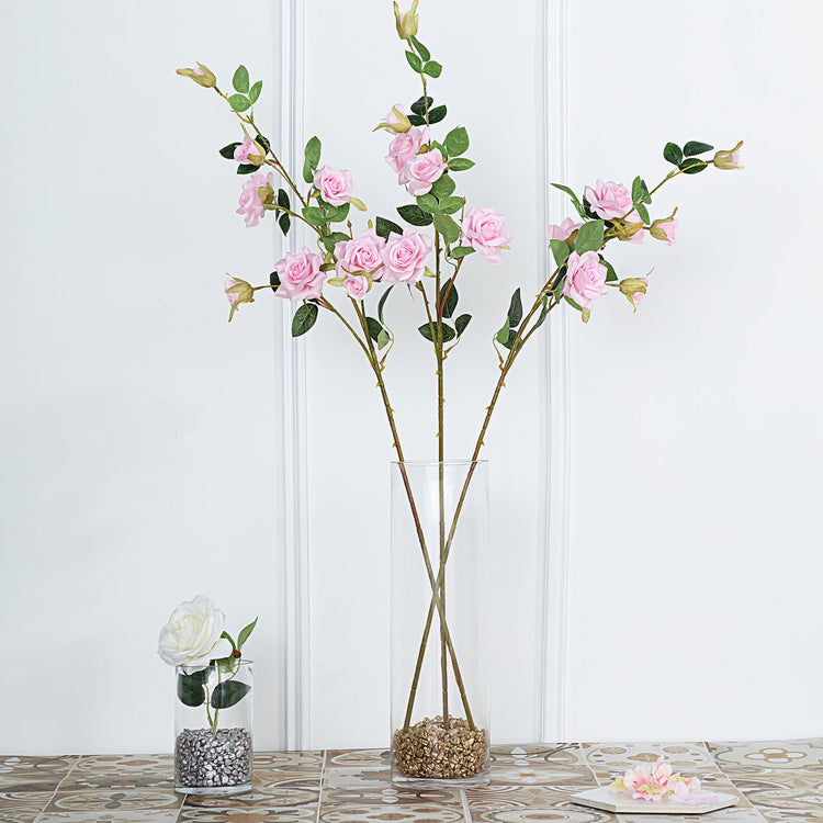 2 Stems 38 Inch Tall Pink Artificial Silk Rose Flower Bouquet Bushes