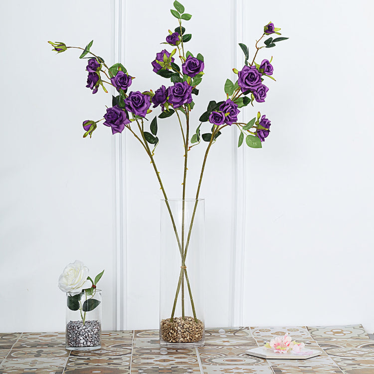 2 Stems 38 Inch Tall Purple Artificial Silk Rose Flower Bouquet Bushes