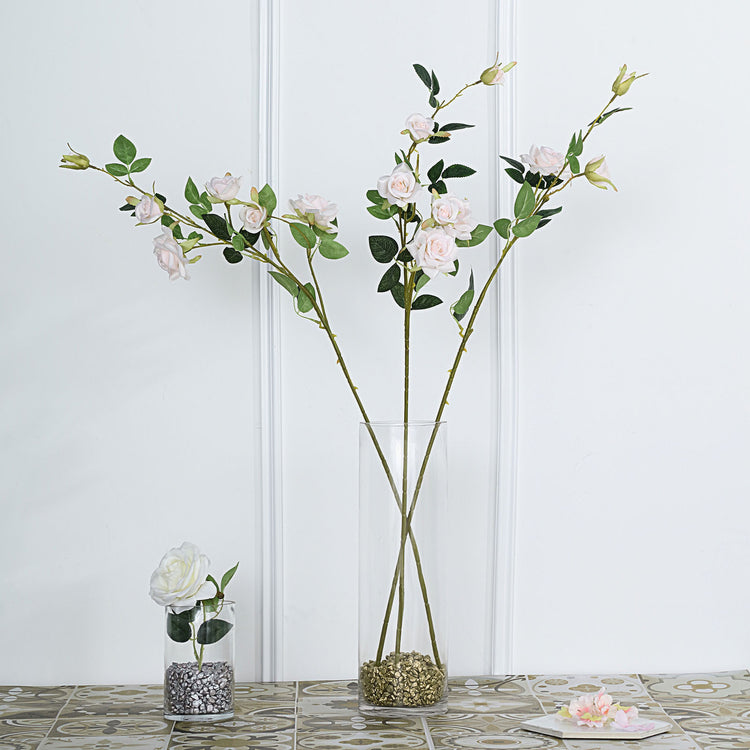 2 Stem Tall Rose Gold & Blush Artificial Silk Rose Flower Bouquet 38 Inch