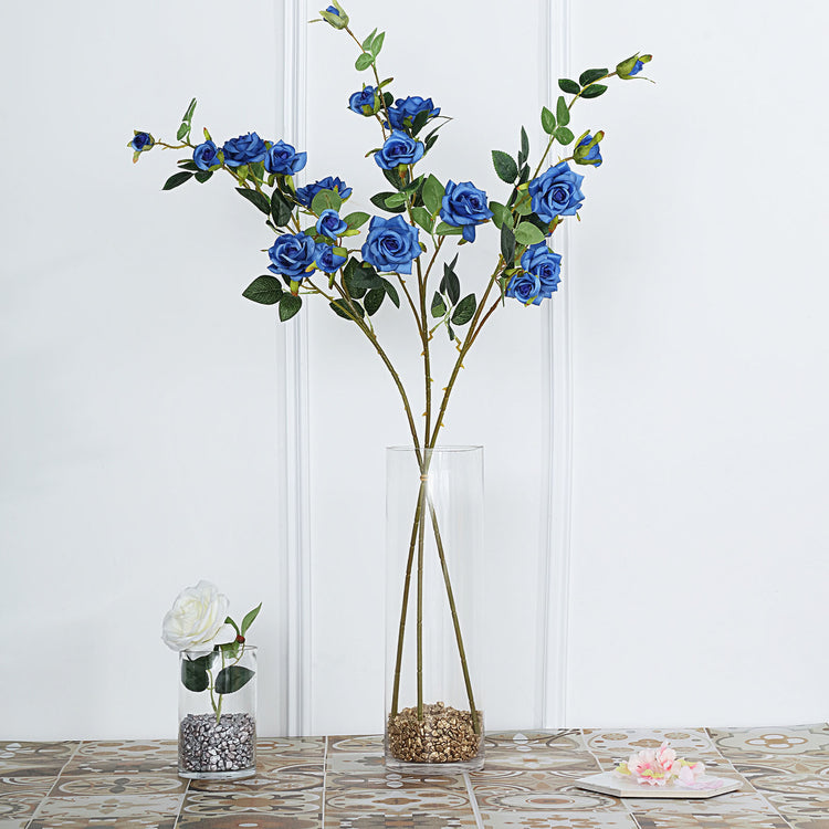 2 Stems 38 Inch Tall Royal Blue Artificial Silk Rose Flower Bouquet Bushes