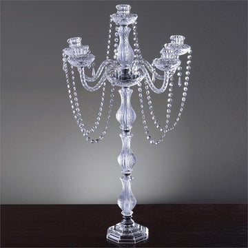 35" Tall Silver 4 Arm Crystal Chandelier Taper Candlestick Candelabra, Metal Candle Holder