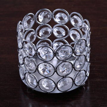 Silver Crystal Beaded Metal Votive Tealight Candle Holder - Add Elegance to Your Event Decor