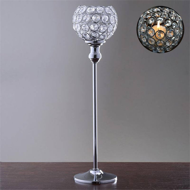 16 Inch Silver Crystal Beaded Chandelier Metal Round Tealight Candle Stand