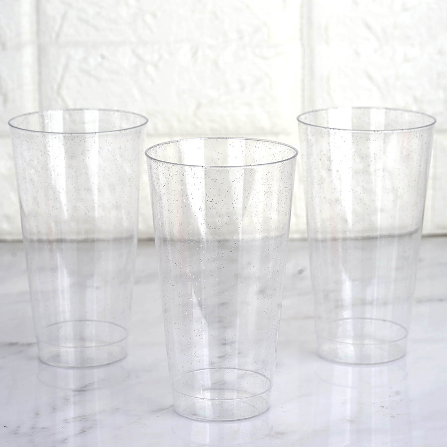 Clear Plastic Disposable Cups With Silver Glitter 16 OZ Pack Of 12