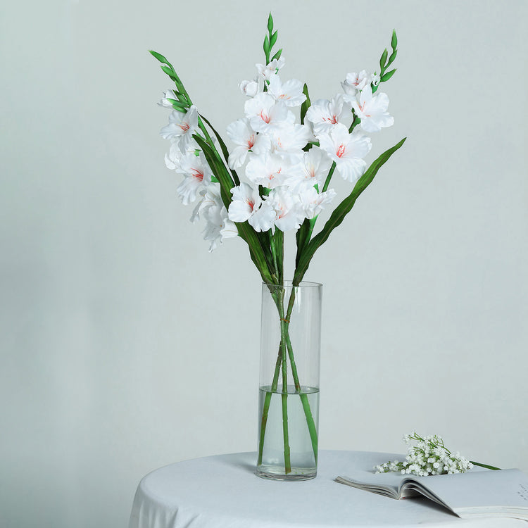 3 Stems Of 36 Inch Tall White Artificial Silk Gladiolus Flower Spray Bush