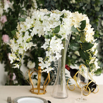 4 Stems White Artificial Silk Hydrangea Flower Branches 41" Tall