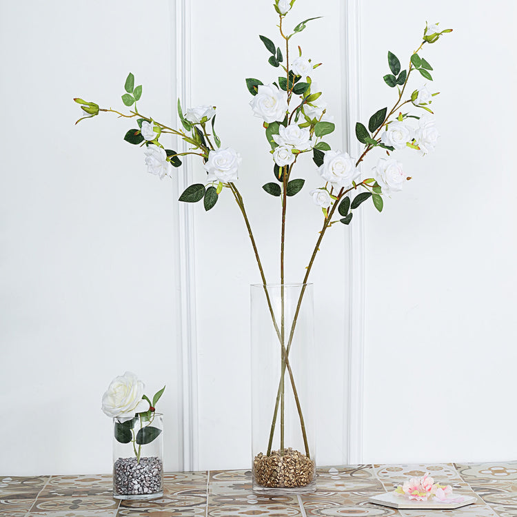 2 Stems 38 Inch Tall White Artificial Silk Rose Flower Bouquet Bushes