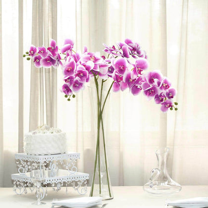 2 Pack White Purple Artificial Silk Orchid Flower Stems, Decorative Floral Branches – 40" Tall
