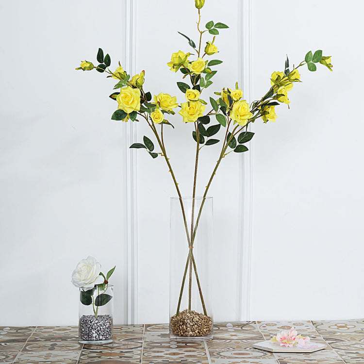 2 Stems 38 Inch Tall Yellow Artificial Silk Rose Flower Bouquet Bushes