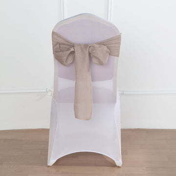 5 Pack | 6"x108" Taupe Linen Chair Sashes, Slubby Textured Wrinkle Resistant Sashes